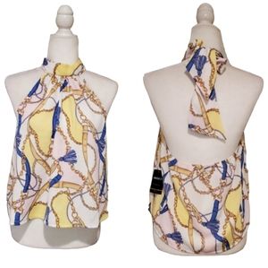 Forever 21 Halter Top Womens Size M Multicolor Chain Print Backless Blouse